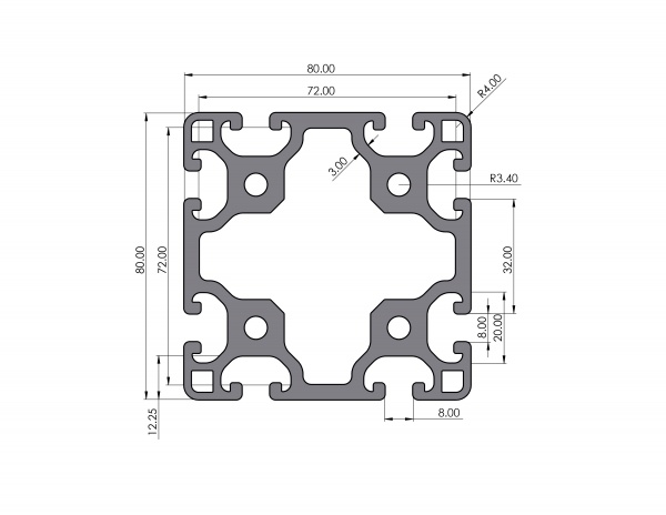 Aluminiumprofil 80x80 leicht Nut 8 I-Typ